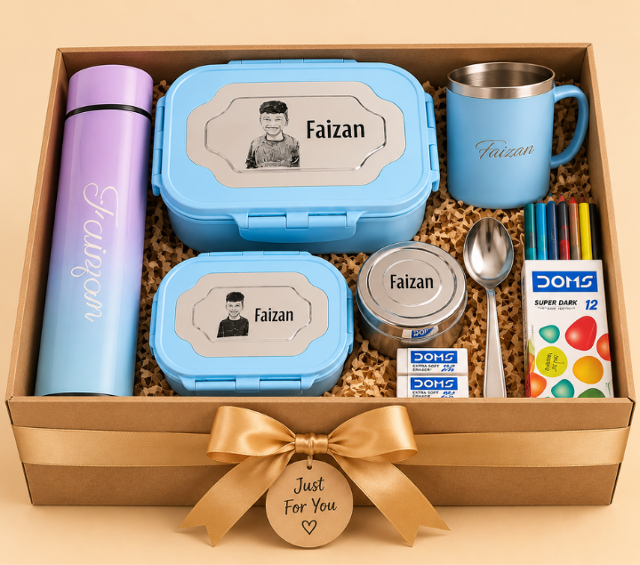 Personalized Kids' Lunch Box Set – Custom Name, Multicolour