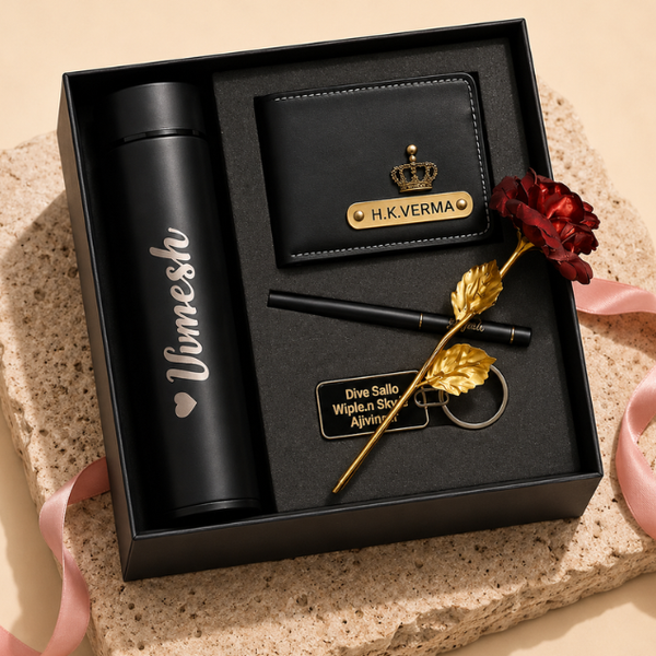 Personalized Gift Hamper Set – Wallet, Bottle, Pen & Keychain