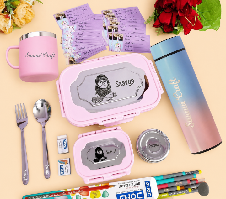 Personalized Kids' Lunch Gift Set – Custom Name, Multicolour