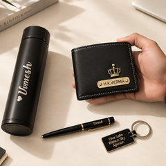 Personalized Gift Hamper Set – Wallet, Bottle, Pen & Keychain