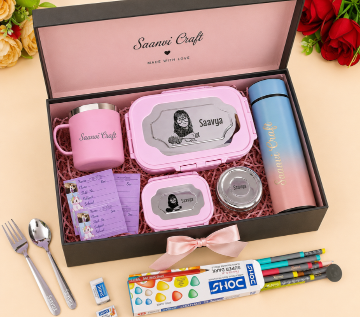 Personalized Kids' Lunch Gift Set – Custom Name, Multicolour