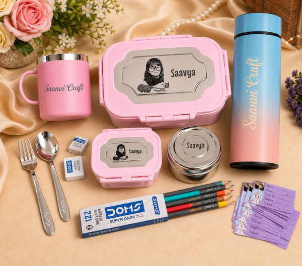 Personalized Kids' Lunch Gift Set – Custom Name, Multicolour
