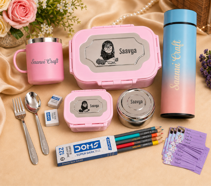 Personalized Kids' Lunch Gift Set – Custom Name, Multicolour