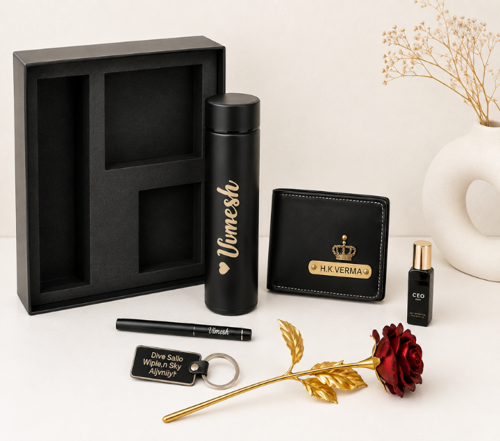 Personalized Gift Hamper Set – Wallet, Bottle, Pen, Perfume & Keychain