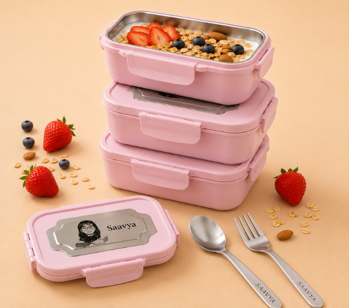 Personalized Kids' Lunch Set – Custom Name, Pink & Blue