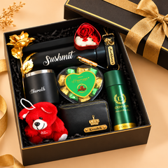 Personalized Luxury Gift Hamper with Teddy Bear, Wallet, Tumbler & Chocolates