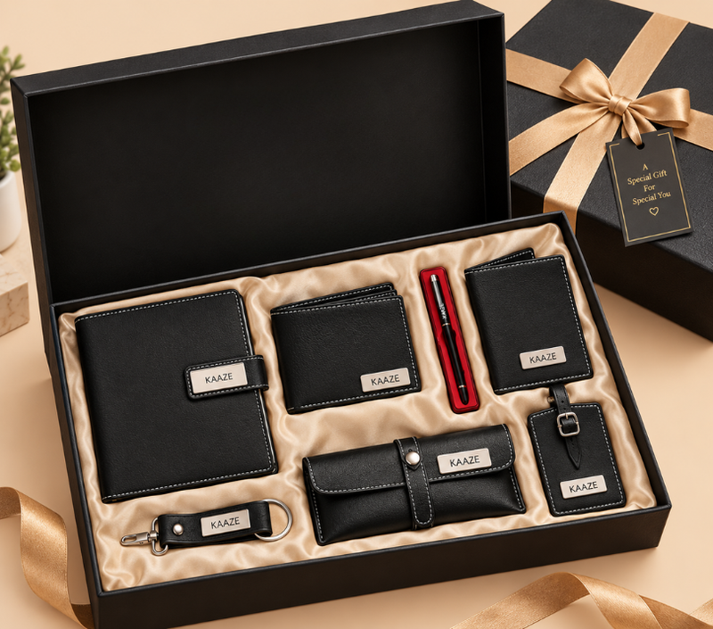 Personalized 7-Piece Luxury Gift Set for Men – Wallet, Notebook, Passport Cover & Accessories