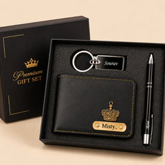 Personalized Luxe Wallet, Pen & Keychain Gift Set