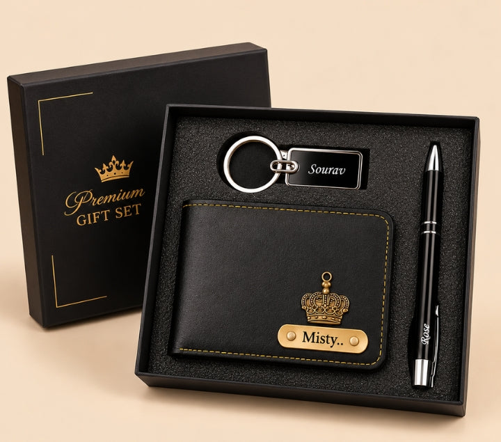 Personalized Luxe Wallet, Pen & Keychain Gift Set