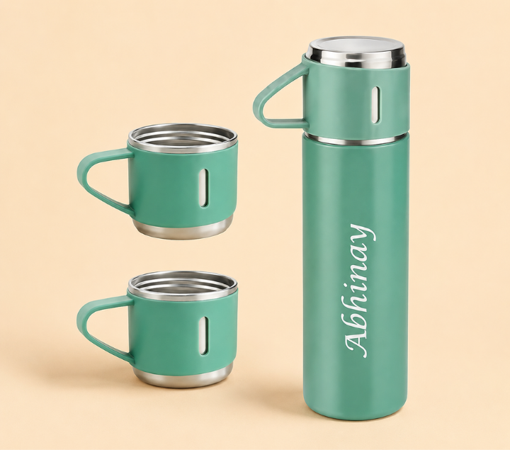 Personalized Water Bottle & Mug Gift Set – Name-Printed Bottle with 2 Mugs