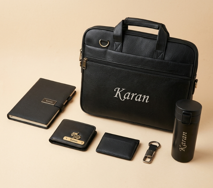Personalized 7-Piece Office Gift Combo for Men – Laptop Bag, Diary, Wallet & Keychain