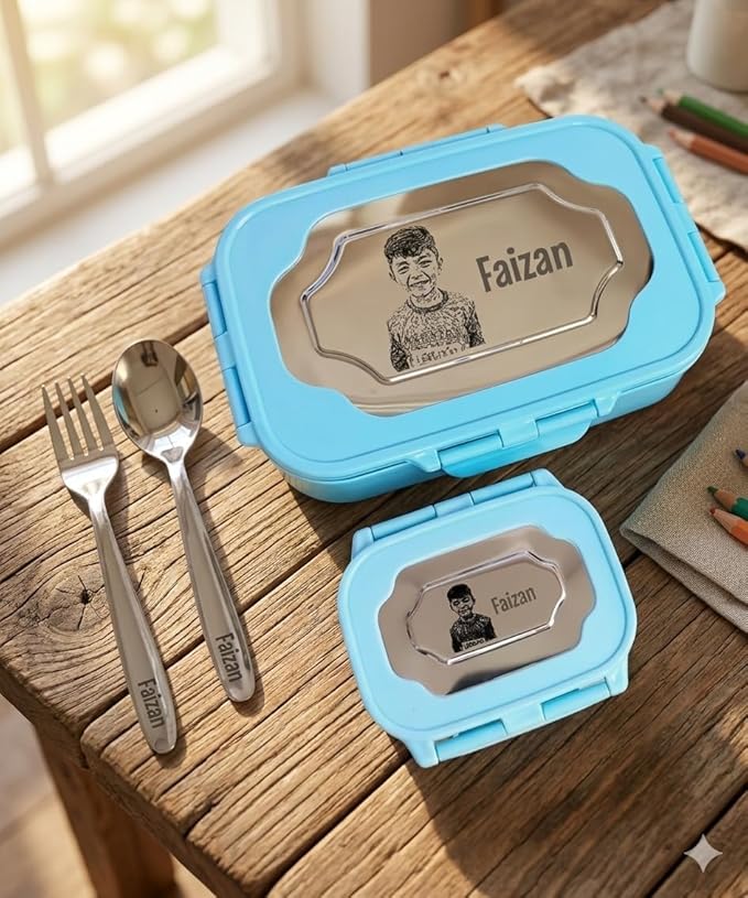 Personalized Kids Lunch Box Set with Name & Photo