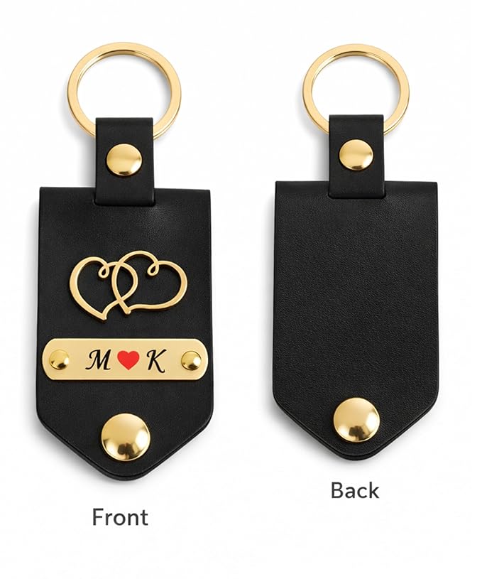 Personalized Leather Photo Keychain with Custom Name & Initials |