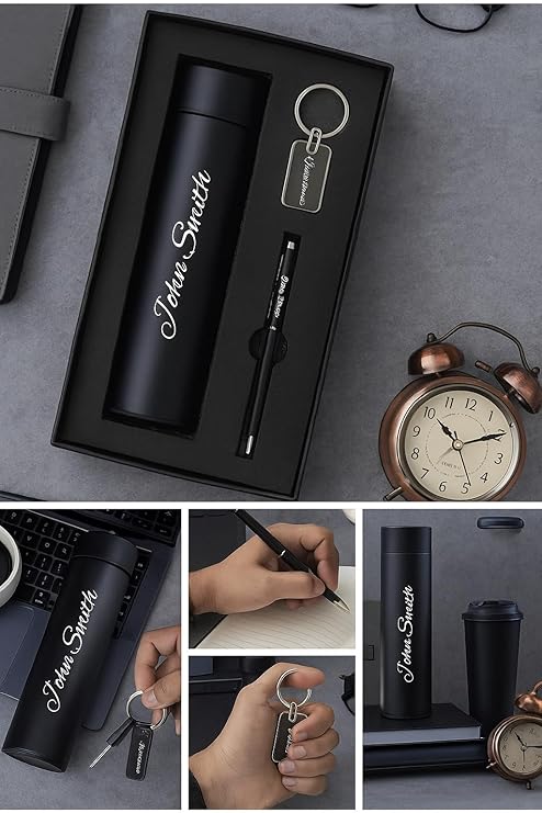 Name Customized 4 In 1 Engraved Steel Bottle With Wallet, Pen and Metal Keychain For Office - School, Personalized Gifts (3)