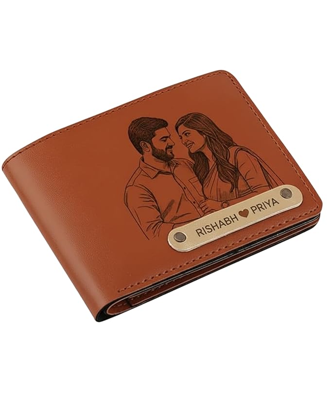Customised Engraved Wallet Men Leather Purse, Brown
