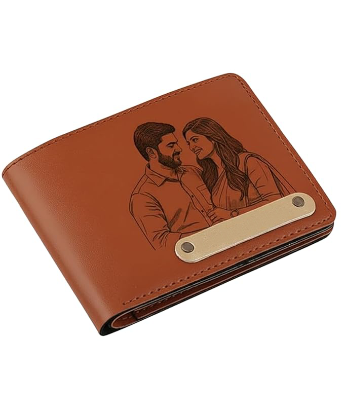 Customised Engraved Wallet Men Leather Purse, Brown