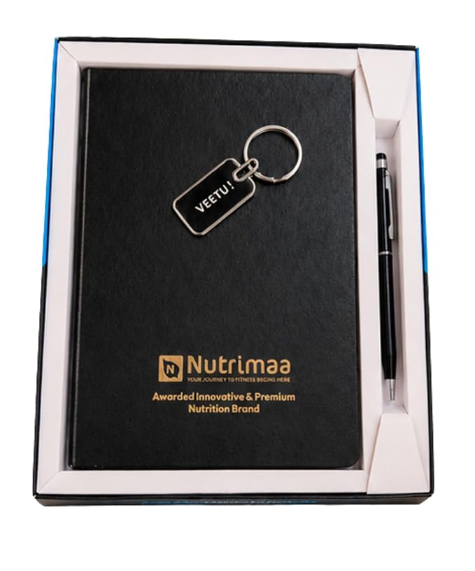 Personalized A5 Notebook Gift Set with Pen & Keychain | Custom Name & Logo Hardcover Diary for Office, Travel, Journaling & Gifting