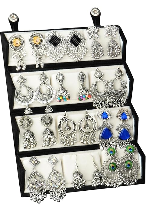Customized Earrings Gift Set with Name Engraved Jewelry Box | Designer Stud Earrings Combo for Women & Girls | Personalized Jewelry Organizer Box Gift for Birthday, Anniversary
