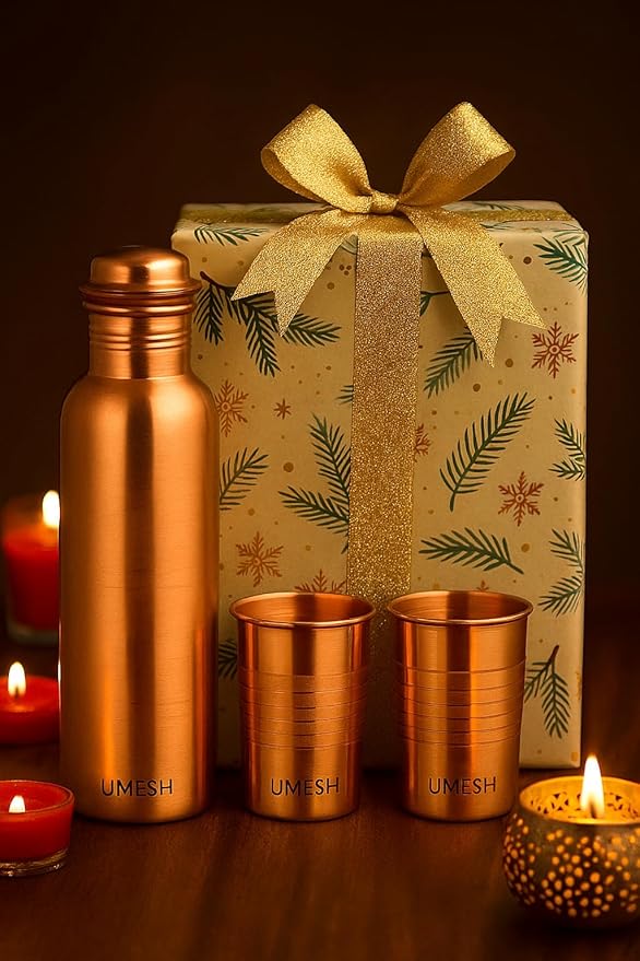 Your Name Customized Personalized Engraved Temperature Steel Bottle With Led Display For Office - School, Gym Outdoor Or Sports, 1000 Ml (Copper Water Bottle Set)