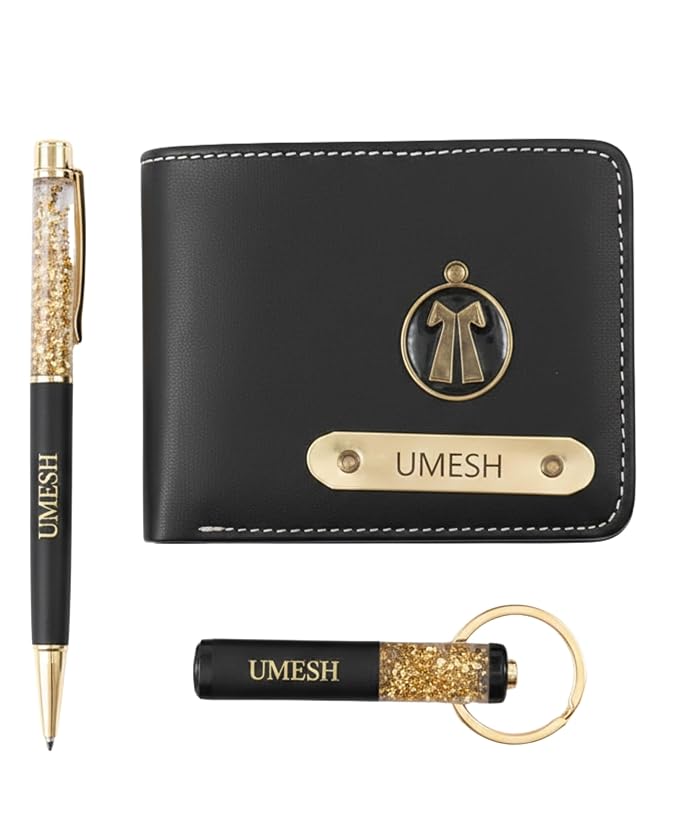 Personalized Wallet Gift Set for Men – Custom Name Leather Wallet, Pen & Keychain Combo |