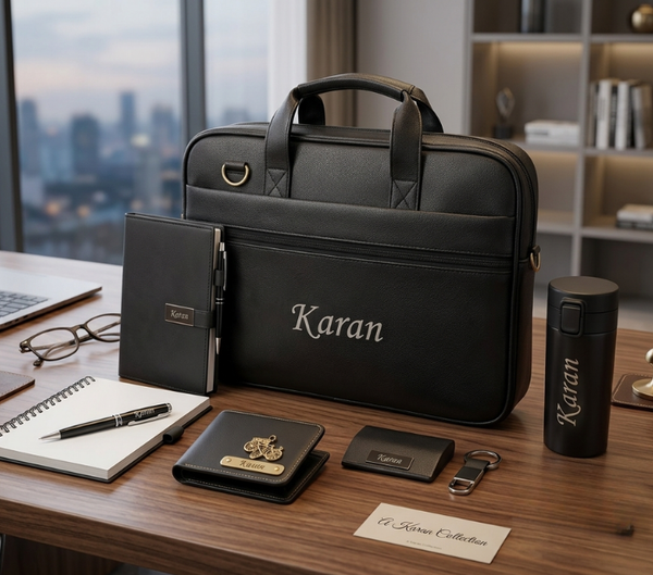 Personalized 7-Piece Office Gift Combo for Men – Laptop Bag, Diary, Wallet & Keychain
