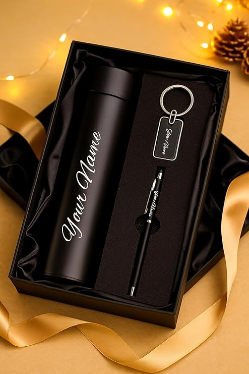 Name Customized 4 In 1 Engraved Steel Bottle With Wallet, Pen and Metal Keychain For Office - School, Personalized Gifts (3)