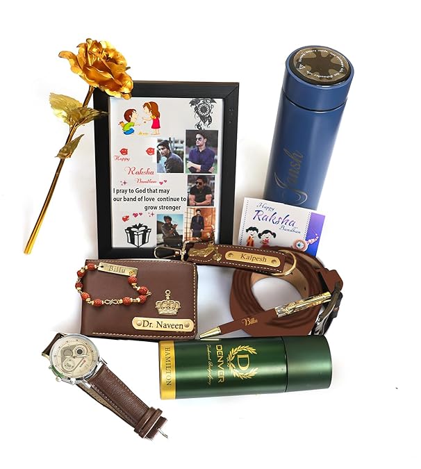 Personalized rudraksha Rakhi Bracelet with Name,Customized ID Bracelet with Rudraksha Beads, Gold (Rakhi Set - 02)