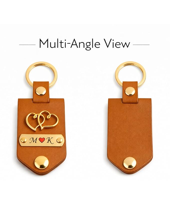 Personalized Leather Photo Keychain with Custom Name & Initials