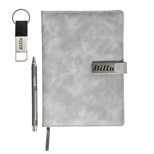Your Name Personalized Engraved Pen with Diary, and Metal Keychain Combo - Men's Combo Accessories, Birthday Gifts