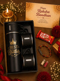 Best Brother Customizable Gift Set for Raksha Bandhan | Vacuum Insulated Bottle with 2 Coffee Mugs, Rudraksha Rakhi, Greeting Card & Roli Chawal | Rakhi Gift Hamper for Brother