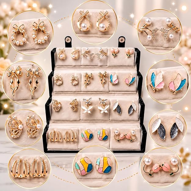 Customized Earrings Gift Set with Name Engraved Jewelry Box | Designer Stud Earrings Combo for Women & Girls | Personalized Jewelry Organizer Box Gift for Birthday, Anniversary