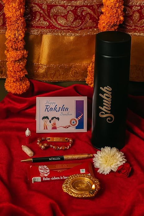 Personalized rudraksha Rakhi Bracelet with Name(Rakhi With Bottle Combo)