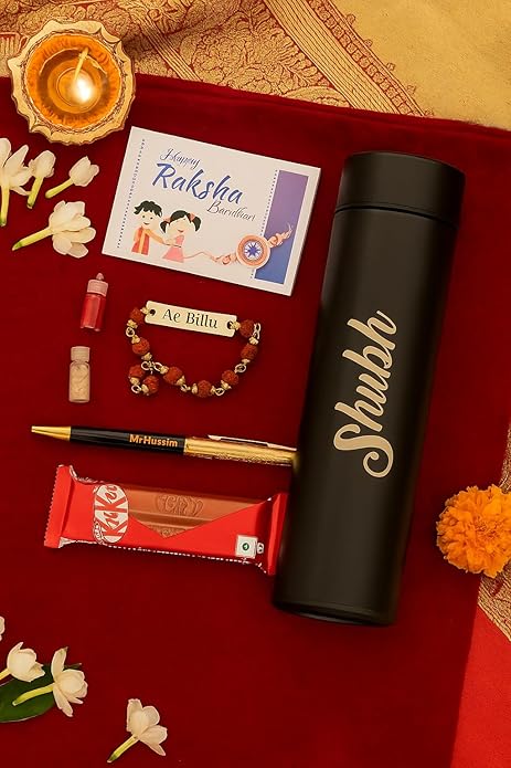 Personalized rudraksha Rakhi Bracelet with Name(Rakhi With Bottle Combo)