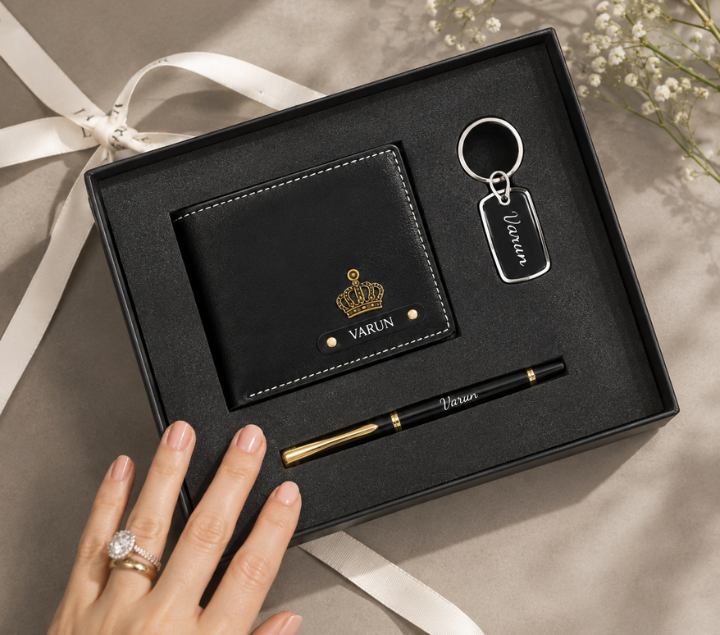 Personalized Gift Hamper Set – Wallet, Pen & Keychain