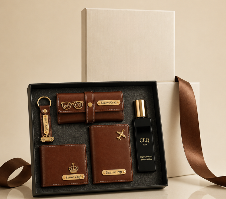 Personalized Gift Set – Wallet, Keychain, Sunglasses Case, Perfume, Rose & Passport Cover
