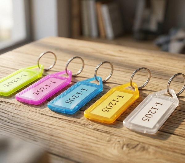 Multicolour Plastic Key Tags with Protective Cover – Pack of 50
