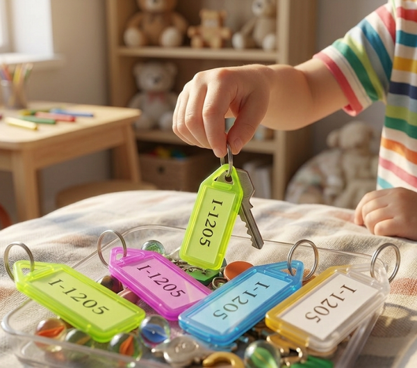 Multicolour Plastic Key Tags with Protective Cover – Pack of 50