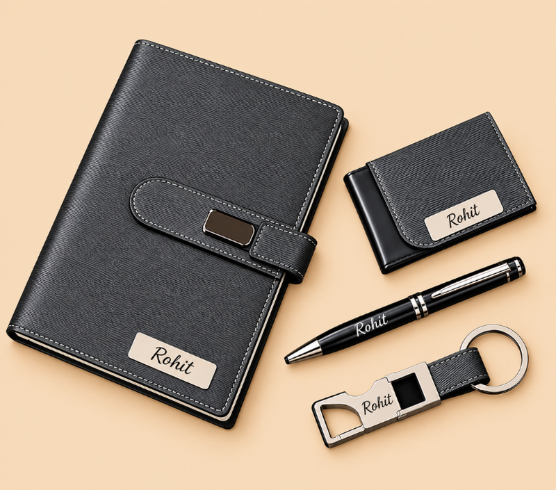 Personalized Gift Set – Pen, Keychain, Diary & Card Holder