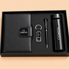 Premium Corporate Gift Set – PU Notebook, Stainless Steel Flask, Pen & Keychain | Models 3099–3102