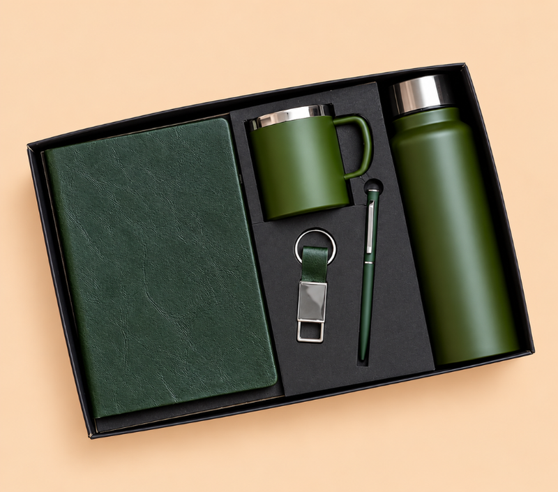 Premium 5-Piece Corporate Gift Set – Diary, Pen, Keychain, Steel Bottle & Cup