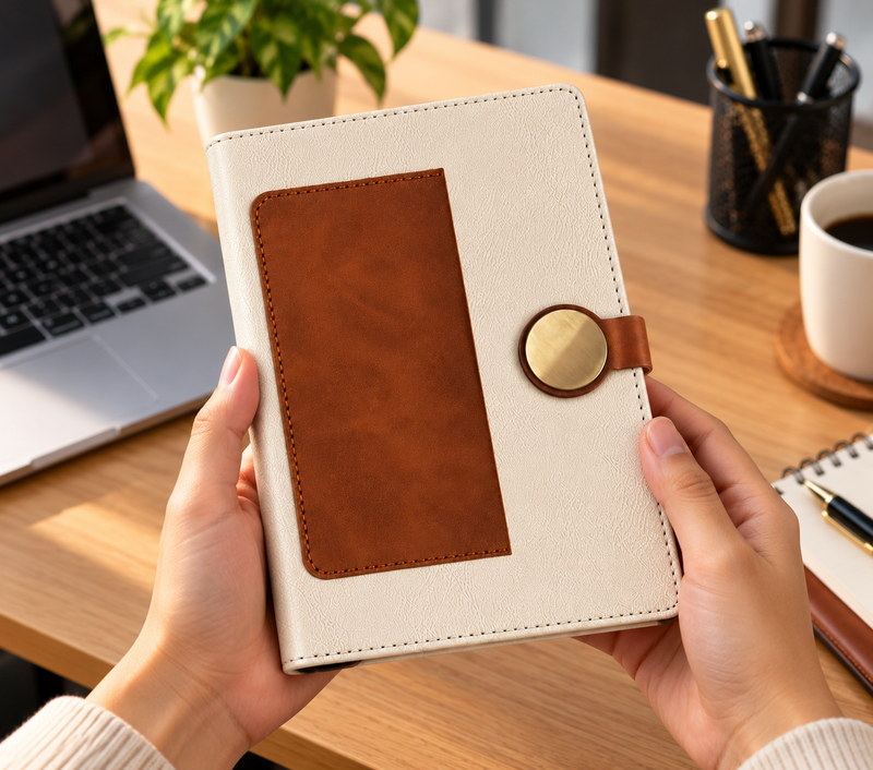 Personalized Premium Leather-Look Journal with Metal Lock & Custom Name
