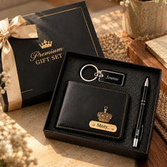 Personalized Luxe Wallet, Pen & Keychain Gift Set