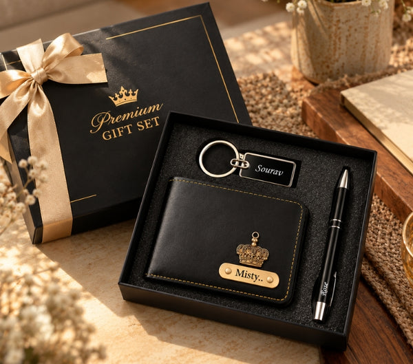 Personalized Luxe Wallet, Pen & Keychain Gift Set