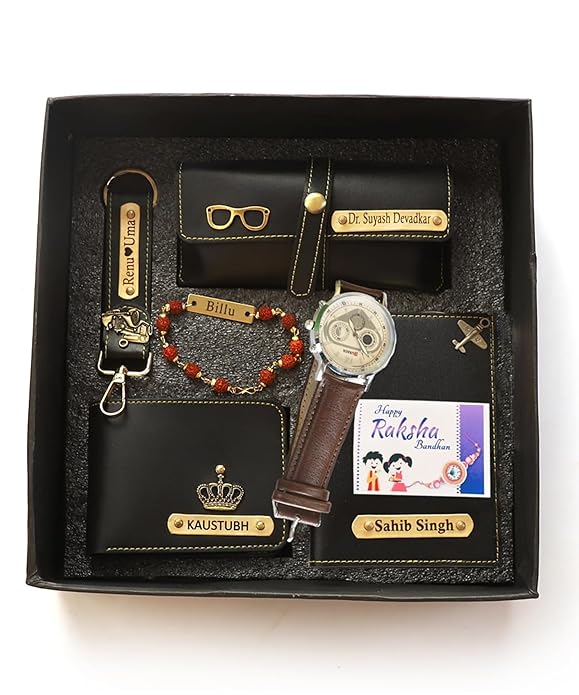 Personalized rudraksha Rakhi with Name,Bracelet with Rudraksha Beads, Gold (Rakhi Set-04)