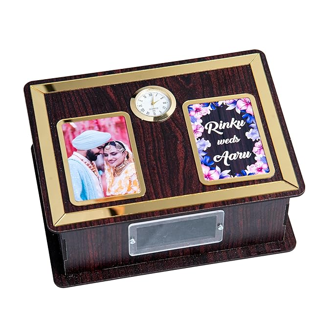 Gifts Wooden Photo Money Bank Saving Box/Piggy Bank for Adults & Kids Perfect for Savings Challenges, Birthdays, and Gifts 20 x 15 cm, Brown and Gold (Customized) (Money Ban
