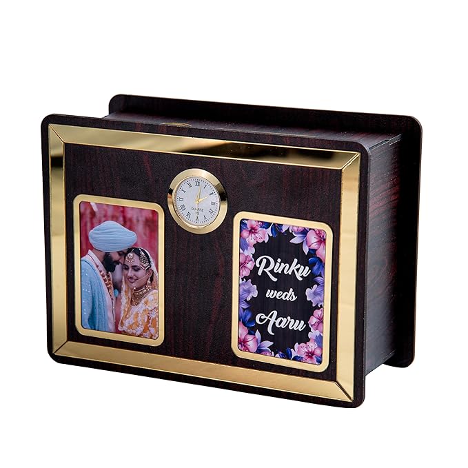 Gifts Wooden Photo Money Bank Saving Box/Piggy Bank for Adults & Kids Perfect for Savings Challenges, Birthdays, and Gifts 20 x 15 cm, Brown and Gold (Customized) (Money Ban