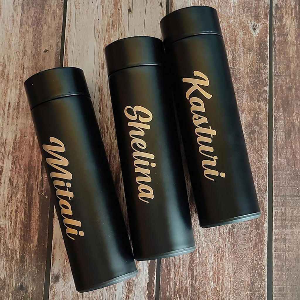 Personalized 500ML Stainless Steel Water Bottle – Metal Finish | Custom Name Printed Bottle for Office, Gym, Travel & School | Leak-Proof, Lightweight & Durable Drinking Bottle (Black - 01)