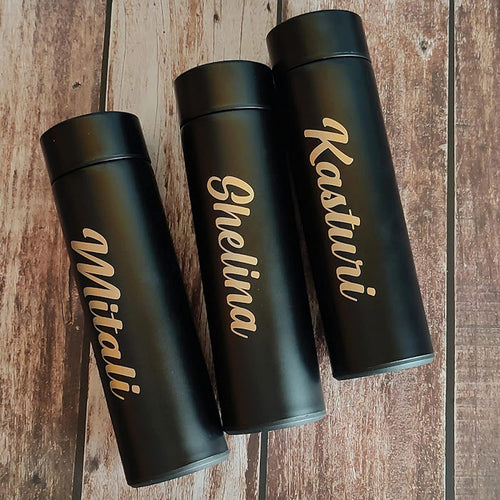 Personalized 500ML Stainless Steel Water Bottle – Metal Finish | Custom Name Printed Bottle for Office, Gym, Travel & School | Leak-Proof, Lightweight & Durable Drinking Bottle (Black - 01)