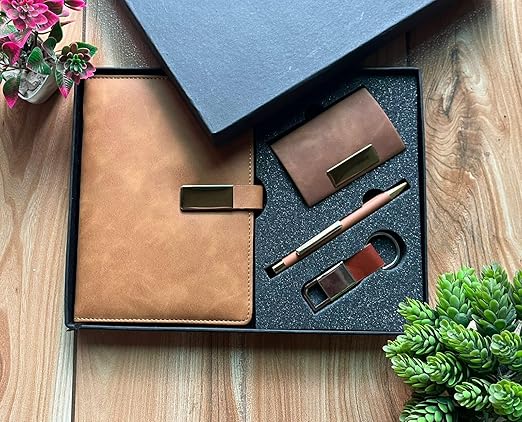 Personalized Corporate Gift Set | Custom Name Diary, Pen, Card Holder & Keychain