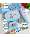 Personalized School Kit for Kids | Custom Name Tiffin Lunch Box, Water Bottle, Mug, Spoon Fork, Stickers & Stationery